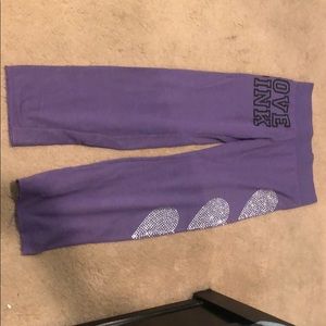 PINK purple sweatpants rhinestone hearts